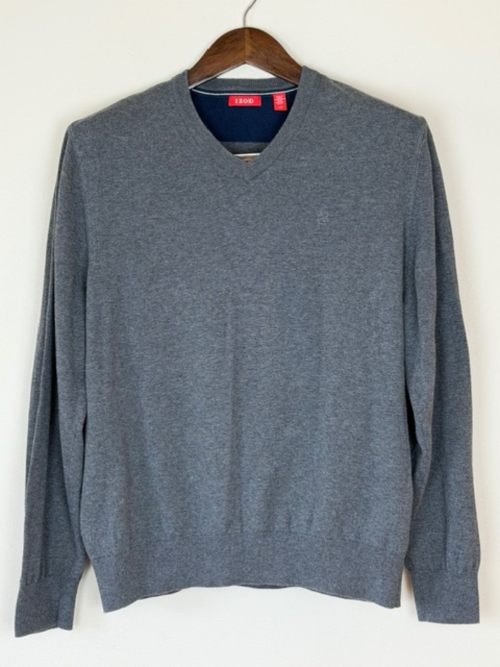 IZOD 100% Cotton Gray V Neck Pullover Sweater Large